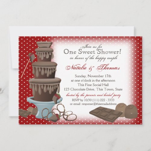 Chocolate Fountain Bridal Shower Red Custom Invitations
