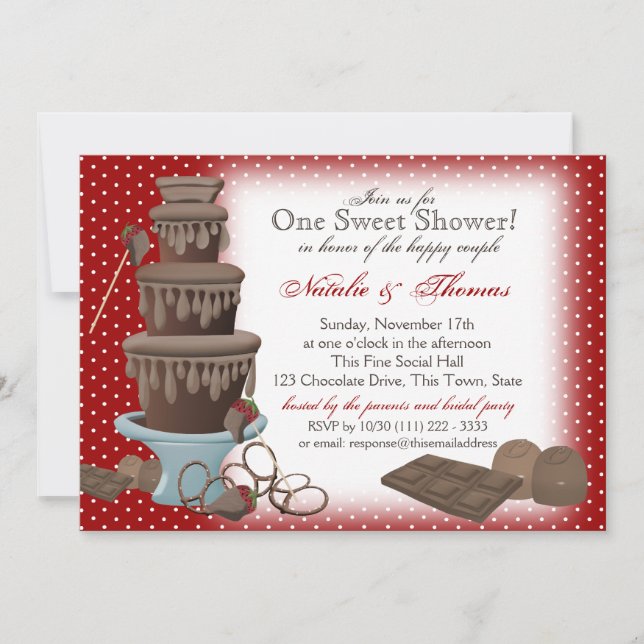 Chocolate Fountain Bridal Shower Red Invitation (Front)
