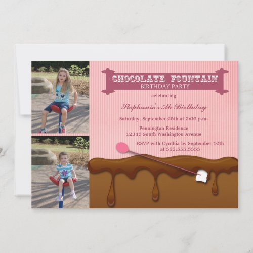 Chocolate fountain girls birthday party invite