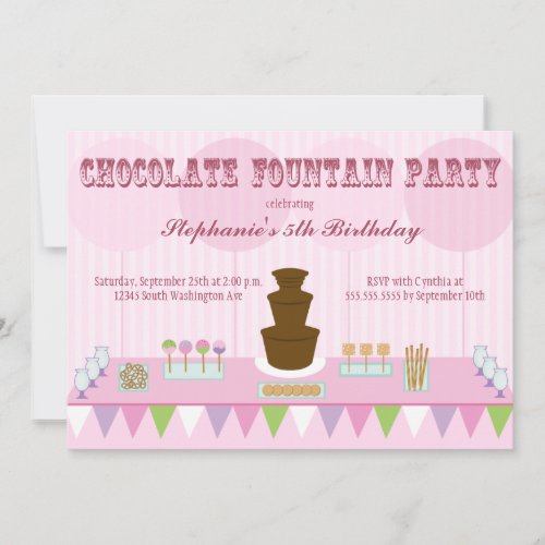 Chocolate fountain girls birthday party invite