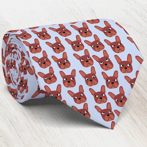 Chocolate French Bulldog Blue Neck Tie