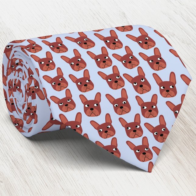 Chocolate French Bulldog Blue Neck Tie (Chocolate French Bulldog dog pattern blue art neck tie)