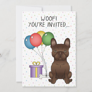 Chocolate French Bulldog Cute Cartoon Dog Birthday Invitation