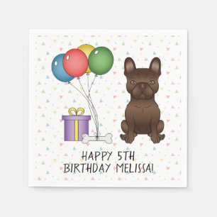 Chocolate French Bulldog Cute Cartoon Dog Birthday Napkins