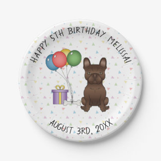 Chocolate French Bulldog Cute Cartoon Dog Birthday Paper Plates