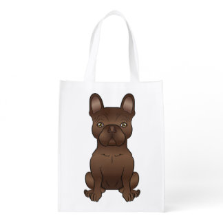 Chocolate French Bulldog / Frenchie Cartoon Dog Grocery Bag