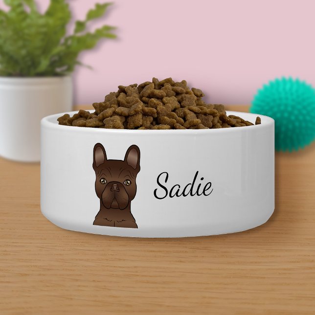 Chocolate French Bulldog / Frenchie Dog & Name Bowl (Creator Uploaded)