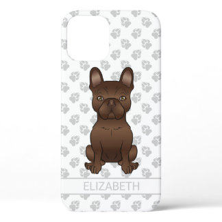 Chocolate French Bulldog / Frenchie Dog &amp; Name iPhone 12 Case