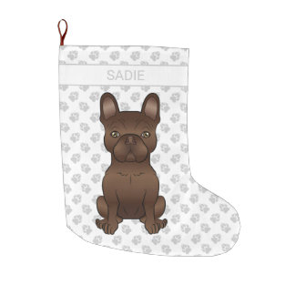 Chocolate French Bulldog / Frenchie Dog &amp; Name Large Christmas Stocking