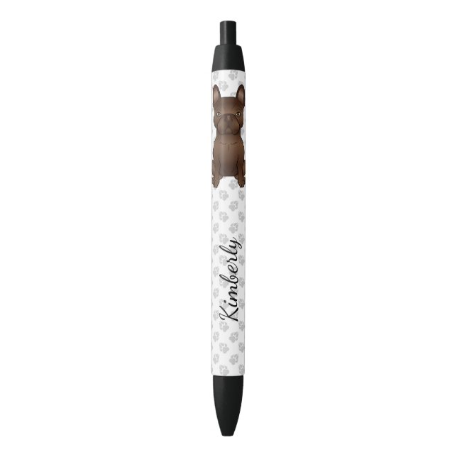 Chocolate French Bulldog / Frenchie Dog & Name Pen (Front Vertical)