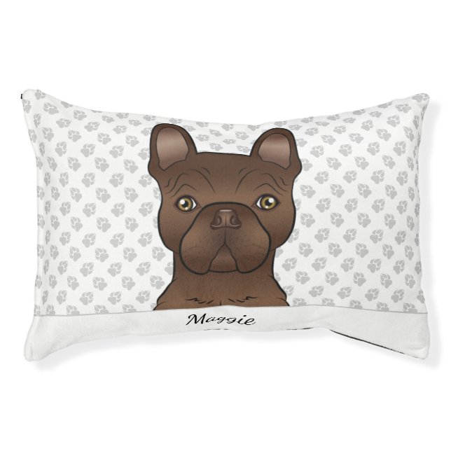 Chocolate French Bulldog / Frenchie Dog & Name Pet Bed (Front)