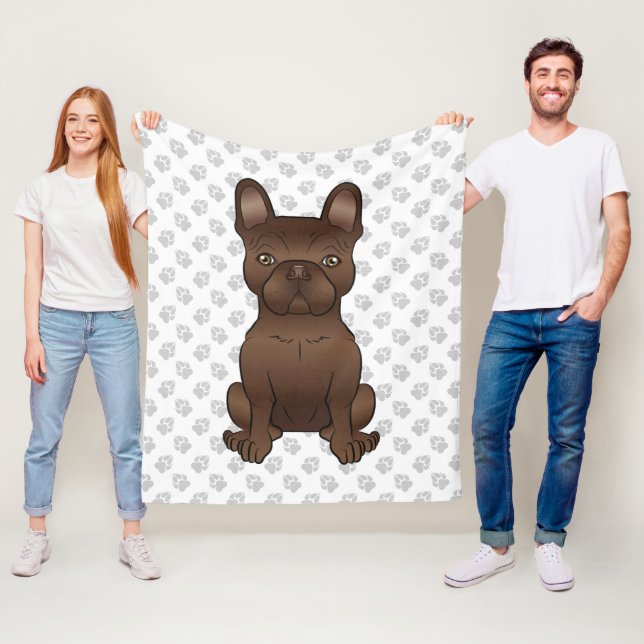 Chocolate French Bulldog / Frenchie Dog & Paws Fleece Blanket (In Situ)