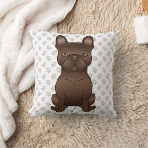 Chocolate French Bulldog / Frenchie Dog & Paws Throw Pillow