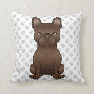 Chocolate French Bulldog / Frenchie Dog &amp; Paws Throw Pillow