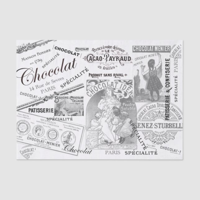 Chocolate French Vintage Advertisement Collage Tissue Paper (Front)