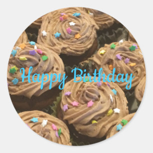 Chocolate Frosted Birthday Cupcakes Classic Round Sticker