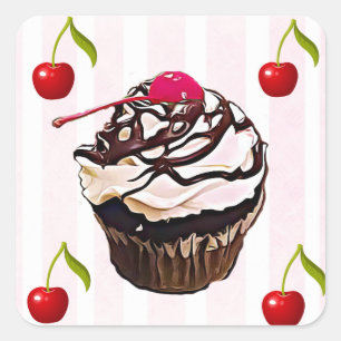 Chocolate Frosted Cupcake and  Cherries Stickers