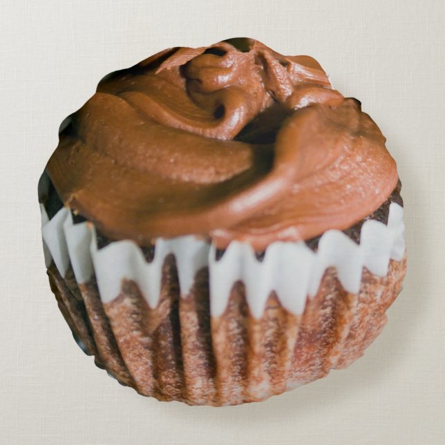 Chocolate Frosted Cupcake Food Photography Round Pillow (Back)