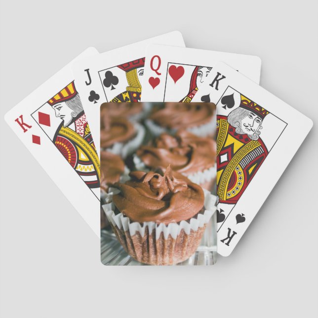 Chocolate Frosted Cupcakes on a Plate Photo Poker Cards (Back)