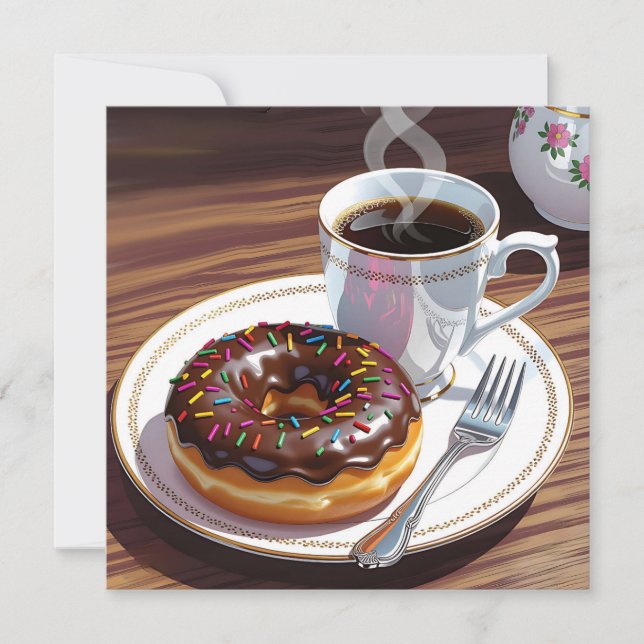 Chocolate Frosted Donut and Coffee  (Front)