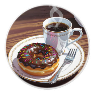 Chocolate Frosted Donut and Coffee  Ceramic Knob