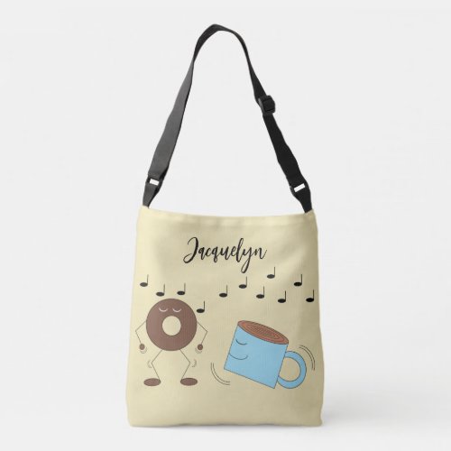 Chocolate Frosted Donut and Decaf Coffee Dancing Crossbody Bag