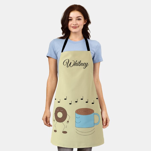 Chocolate Frosted Donut & Coffee Mug Dancing:   Apron (Worn)