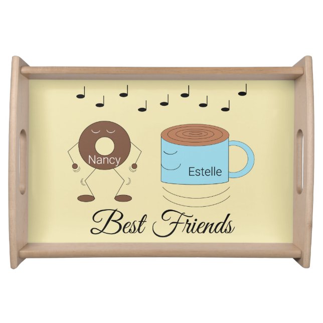 Chocolate Frosted Donut & Coffee Mug Dancing: Serving Tray (Front)