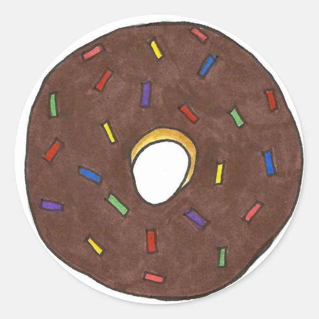 Chocolate Frosted Donut Doughnut Sprinkles Foodie Classic Round Sticker (Front)