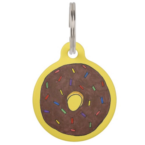 Chocolate Frosted Donut Doughnut Sprinkles Yellow Pet Name Tag