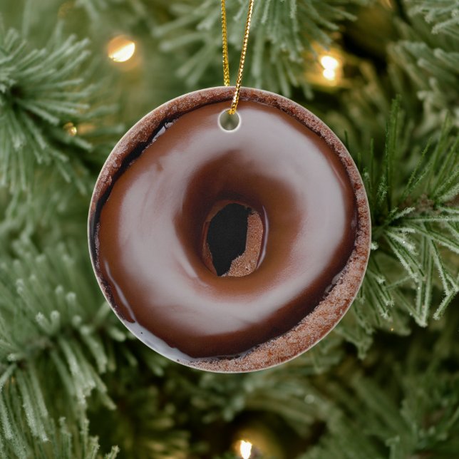 Chocolate Frosted Donut Personalized  Ceramic Ornament (Tree)
