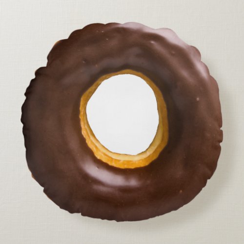 Chocolate Frosted Doughnut Round Throw Pillow