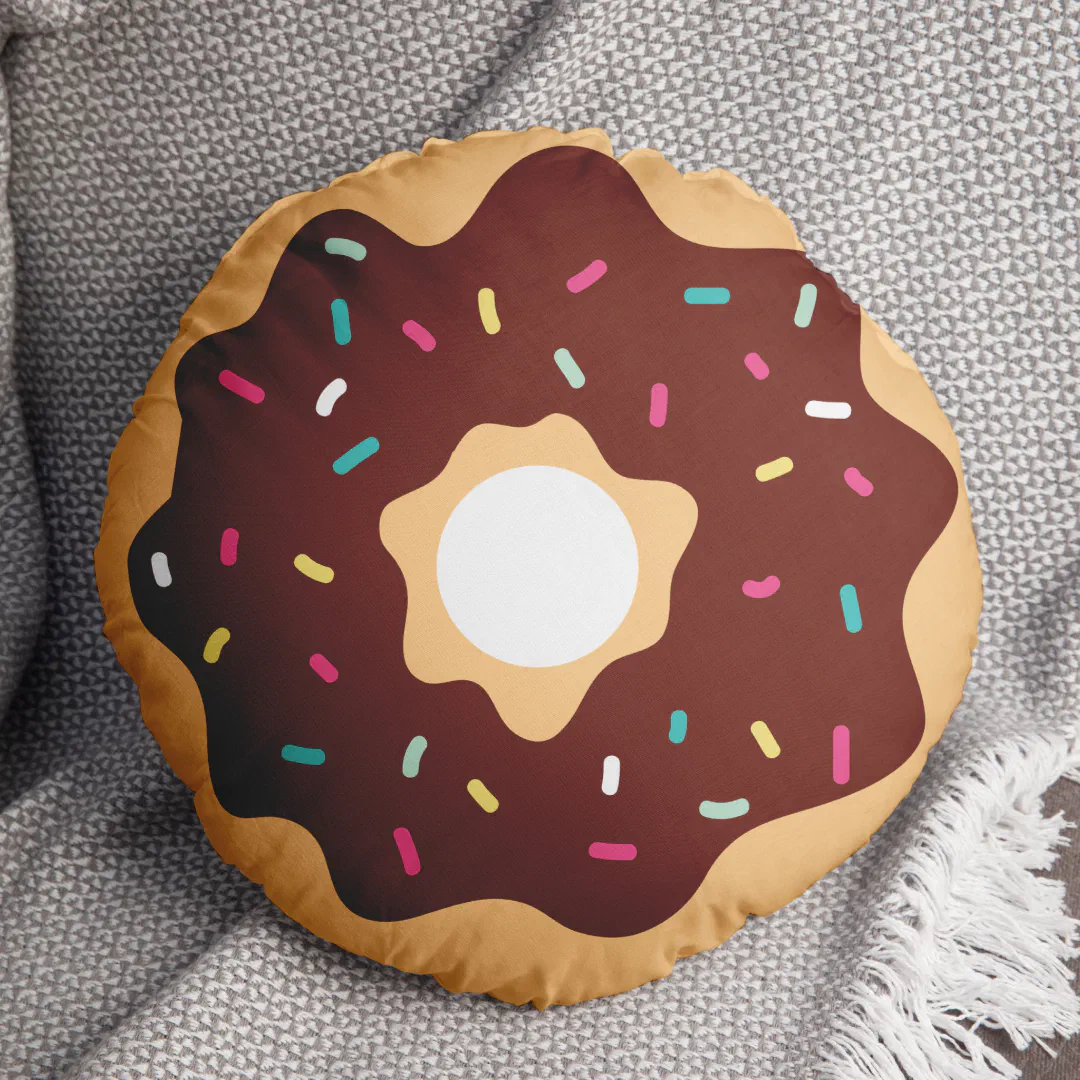Chocolate Frosted Sprinkles Donut Round Pillow
