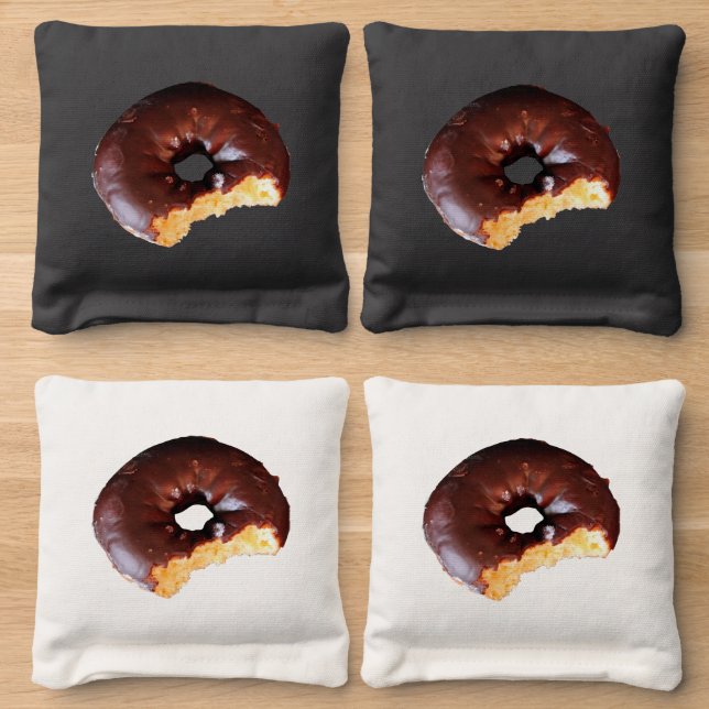 Chocolate Frosted Yellow Cake Donut Beanbags Cornhole Bags (Wood)