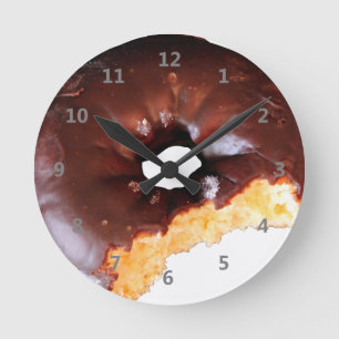 Chocolate Frosted Yellow Cake Donut with Bite Out Round Clock