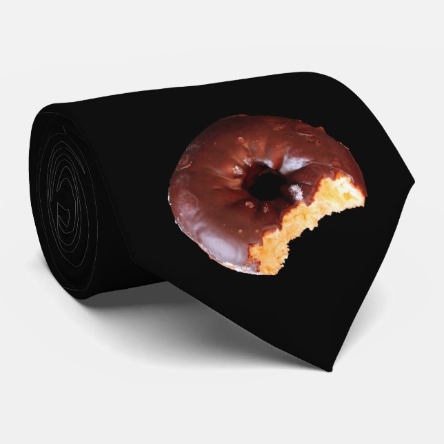 Chocolate Frosted Yellow Cake Donut with Bite Out Tie (Rolled)