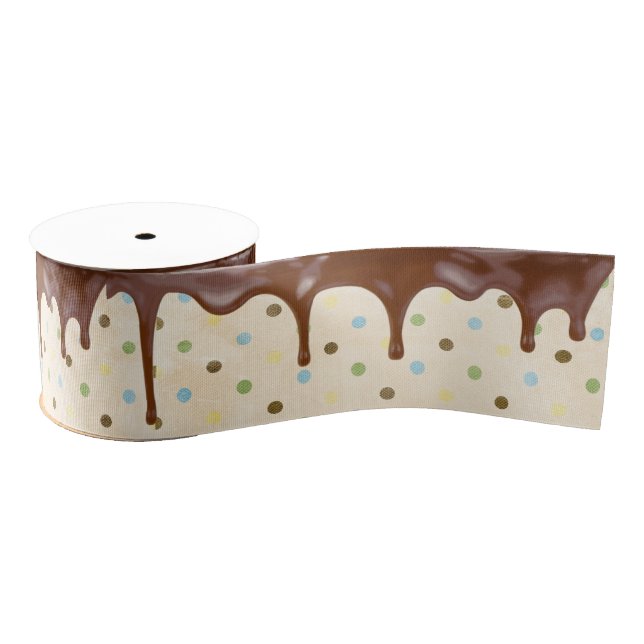 Chocolate Frosting on Polka Dots Grosgrain Ribbon (Spool)