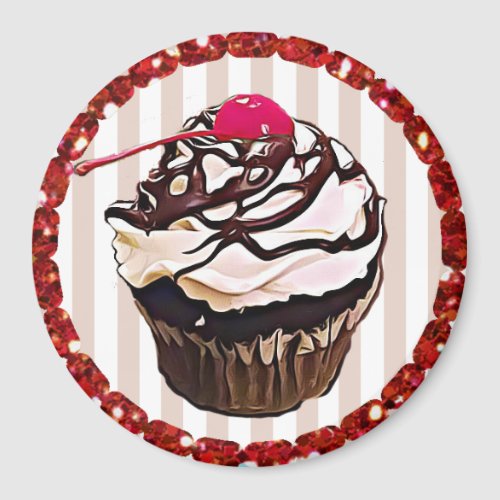 Chocolate Frosting with Cherry Cupcake Top Magnet