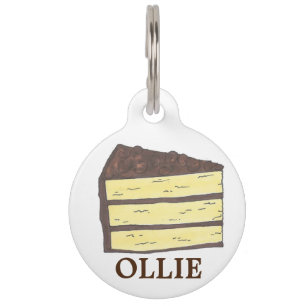 Chocolate Frosting Yellow Layer Cake Slice Pet Tag