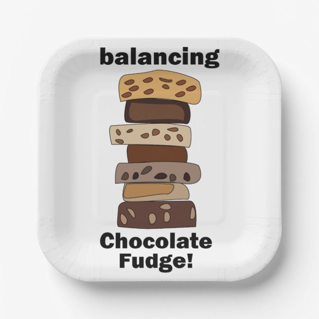 Chocolate Fudge Dessert Balancing Funny Party Paper Plates (Front)