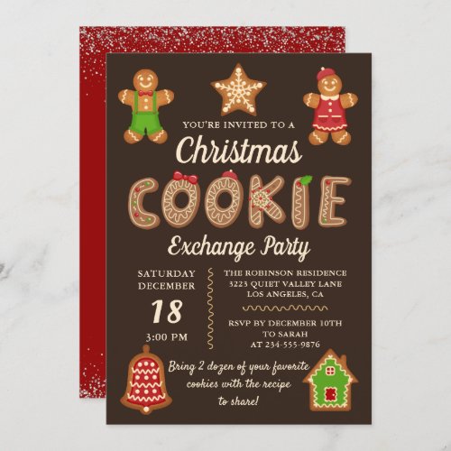 Chocolate Gingerbread Cookie Swap Christmas Party Invitation