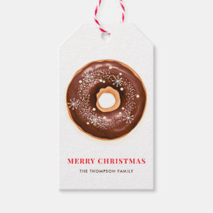 Chocolate Glazed Donut and Snowflakes Christmas Gift Tags