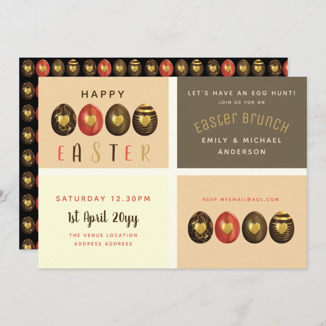 Chocolate Gold Bronze Easter Brunch Egg Hunt Invitation (Front/Back)
