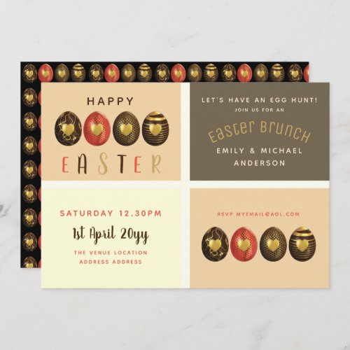 Chocolate Gold Bronze Easter Brunch Egg Hunt Invitation