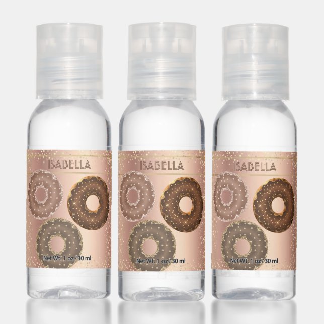 Chocolate gold glitter doughnuts copper name chic hand sanitizer (Set)