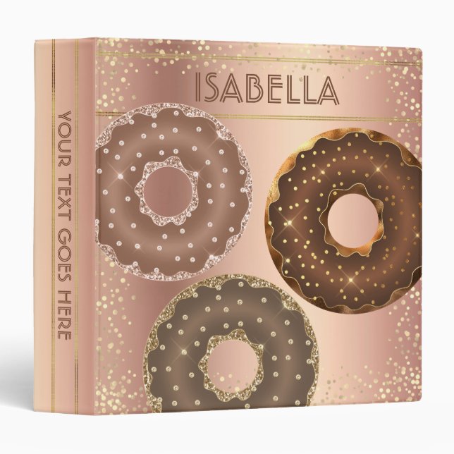 Chocolate gold glitter doughnuts copper ombre name 3 ring binder (Front/Spine)