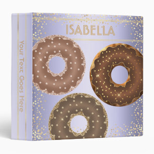 Chocolate gold glitter doughnuts on purple girly 3 ring binder