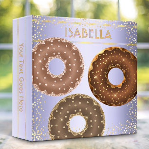 Chocolate gold glitter doughnuts on purple girly 3 ring binder