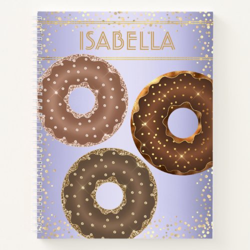Chocolate gold glitter doughnuts purple ombre name notebook