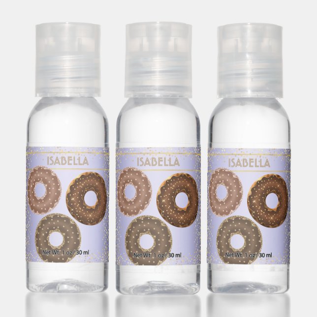 Chocolate gold glitter glam doughnuts purple chic hand sanitizer (Set)